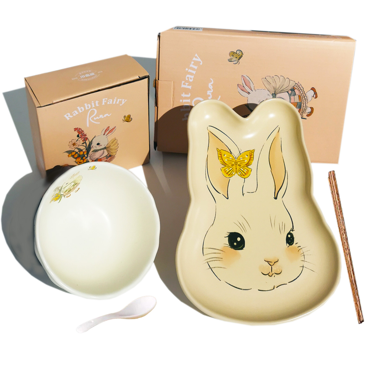 Kawashimaya KAWASIMAYA Ceramics Cute Rabbit Fairy Bowl High-Looking Household Particularly Beautiful Plate One-person Rice Bowl Soup Bowl Tableware Set