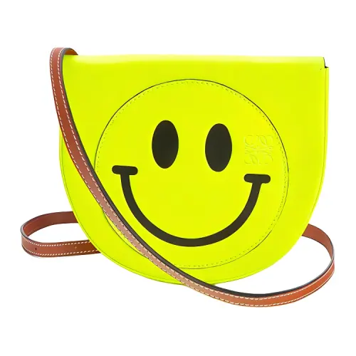 LOEWE X Smiley® Smiley Face Heel Adjustable Strap Calfskin Saddle Bag, Shoulder Bag, Crossbody Bag Women's Neon Yellow
