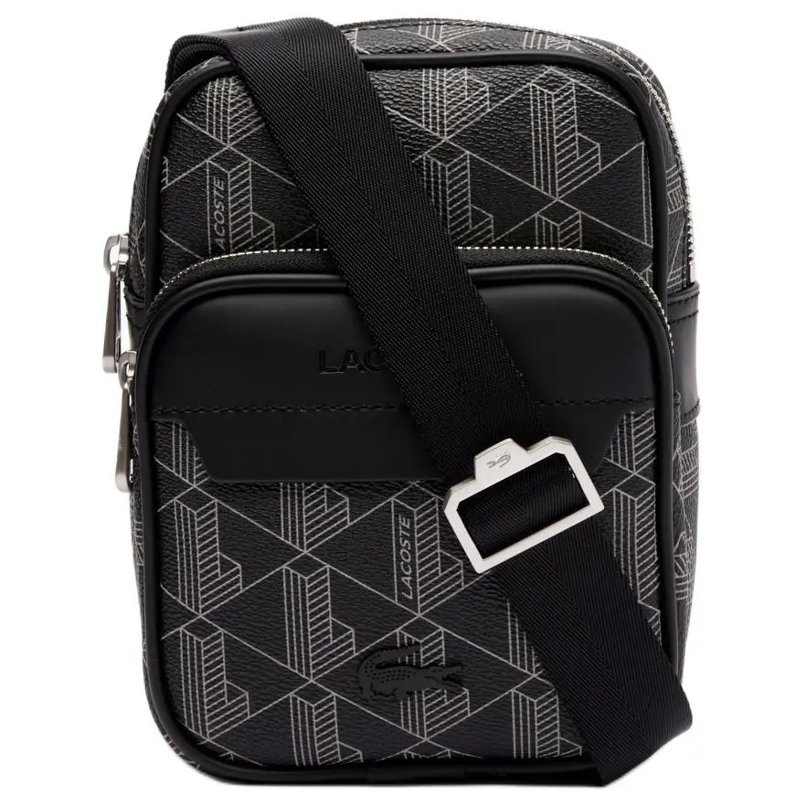 LACOSTE Coated Canvas Crossbody Bag, Shoulder Bag Small Men's Black