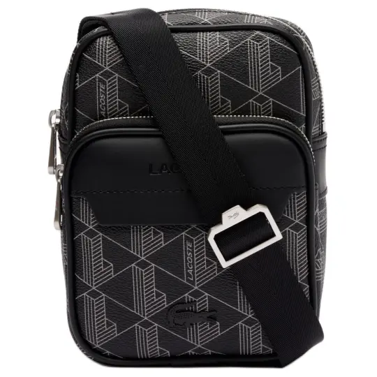 LACOSTE Coated Canvas Crossbody Bag, Shoulder Bag Small Men's Black
