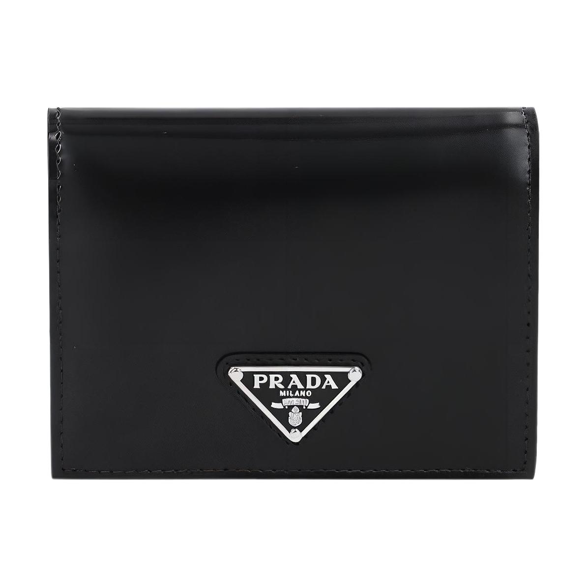 PRADA Fashion Trend Cow Leather Wallet Women's Black