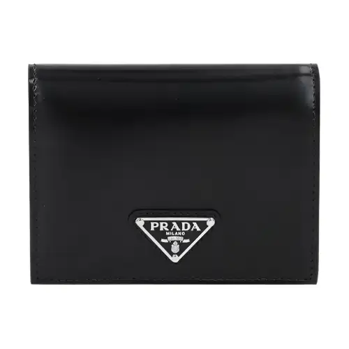 PRADA Fashion Trend Cow Leather Wallet Women's Black