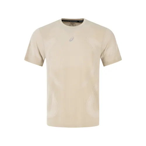 ASICS Running T Shirts Men's Beige Crew Neck