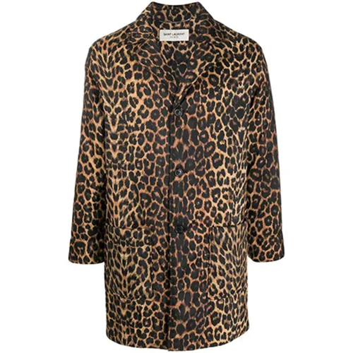 SAINT LAURENT Coats Men's Leopard Print Lapel Moderate