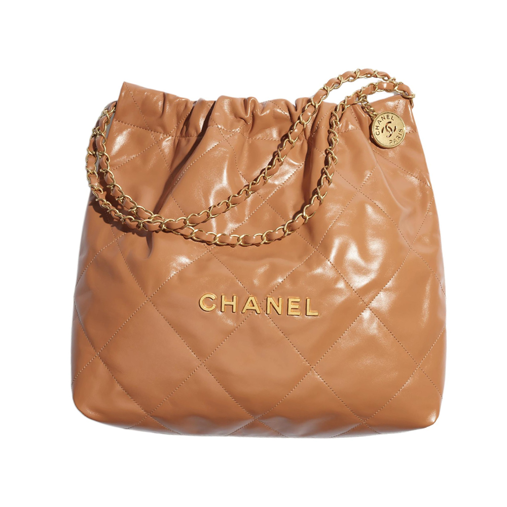 CHANEL 22Bag Bright Calfskin Bucket Bag, Shoulder Bag, Crossbody Bag Women's Camel