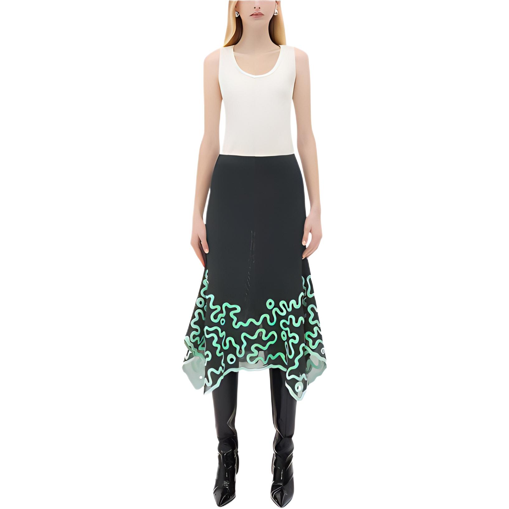 Bottega Veneta Cotton Midi Skirt With Silicone Motif Casual Long Skirt Women's Black
