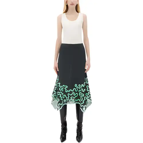 Bottega Veneta Cotton Midi Skirt With Silicone Motif Casual Long Skirt Women's Black