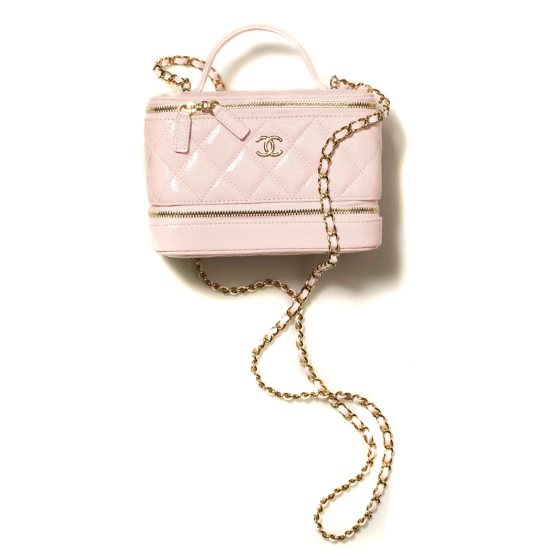 CHANEL Gold Metal Polished Lambskin Box Bag, Handbag, Shoulder Bag, Crossbody Bag, Makeup Bag Women's Pink