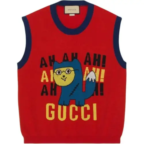 GUCCI Tank Tops Men's Red Crew Neck Moderate Other