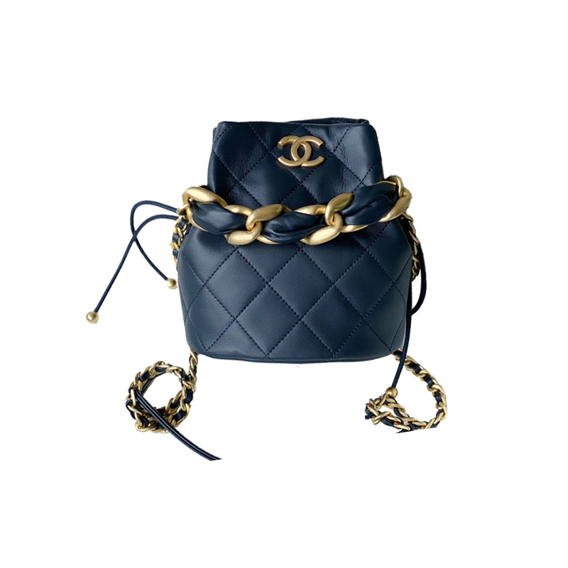 CHANEL Polished Lambskin And Metal Bucket Bag, Portable Crossbody Bag, Shoulder Bag Small Women's Marine Blue
