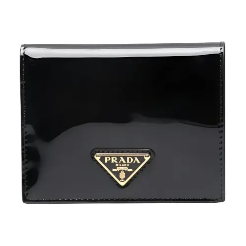 PRADA Patent Leather Calfskin Wallet Women's Black