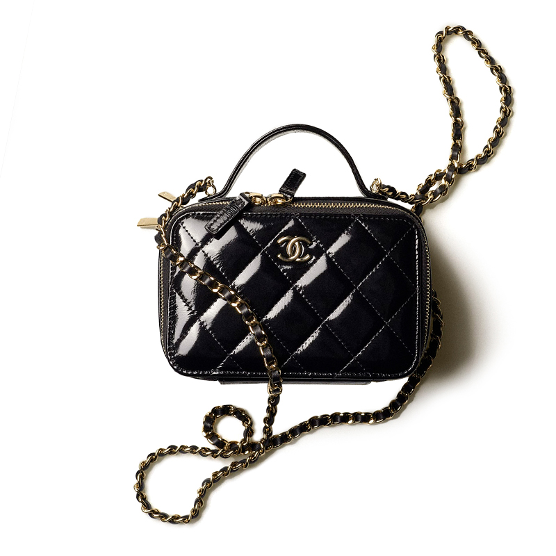 CHANEL Polished Lambskin Gold Metal Makeup Bag, Shoulder Bag, Crossbody Bag, Handbag Women's Black