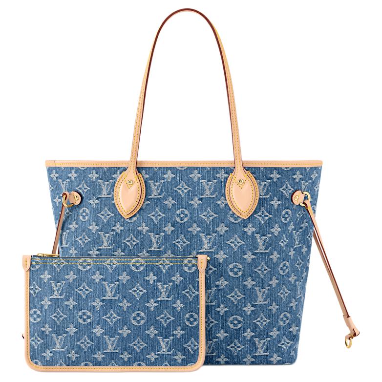 Женская сумка Louis Vuitton NEVERFULL LogoTote (синяя джинсовая) — фото 3