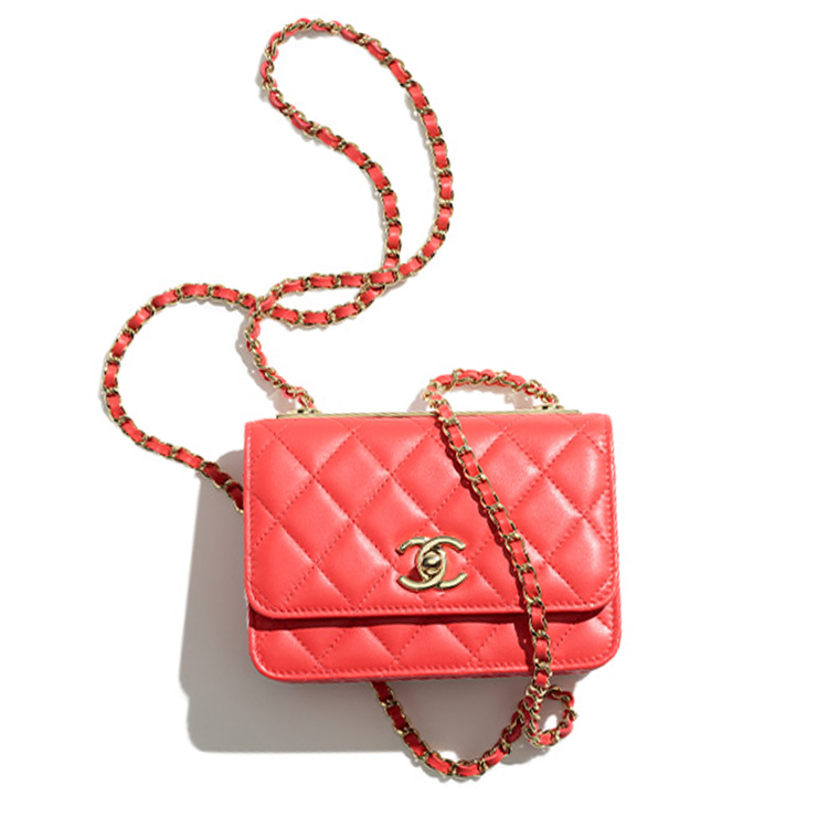 CHANEL Sheepskin One Shoulder Crossbody Clutch Women's Red