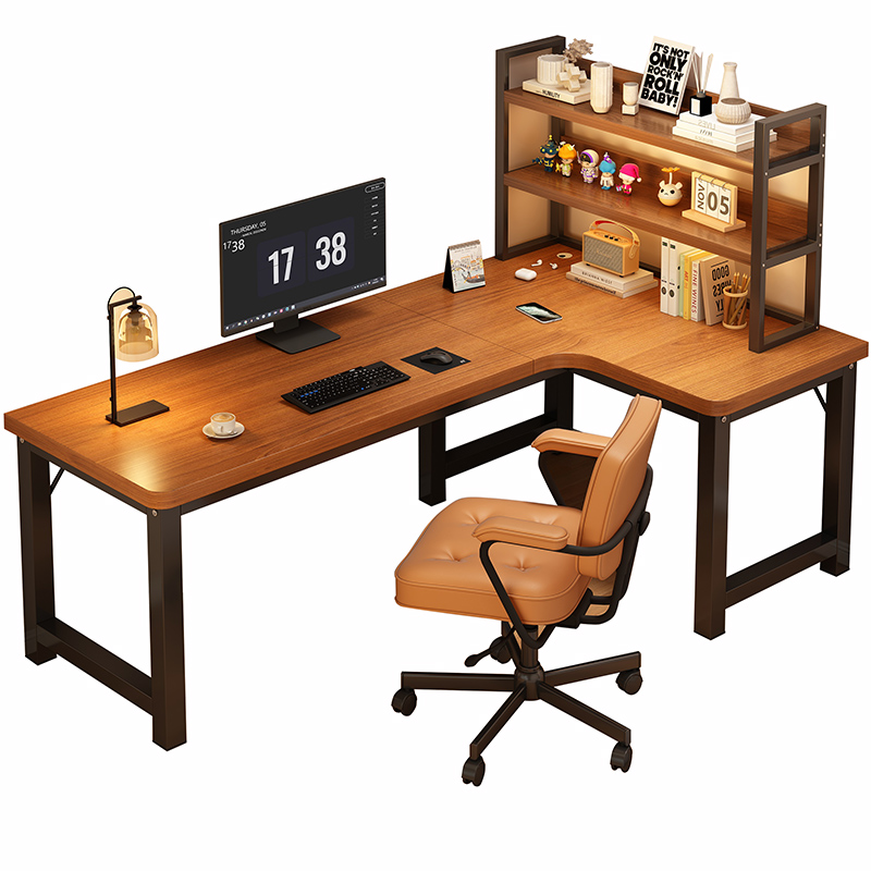 Woodcut Ideal Fashion Design Corner Gaming Table Modern Simple Spacious Desk Large Space Corner Computer Desk Desktop Home Double Desk Bookshelf Corner Table Bedroom Student Durable Writing Desk Practical Universal