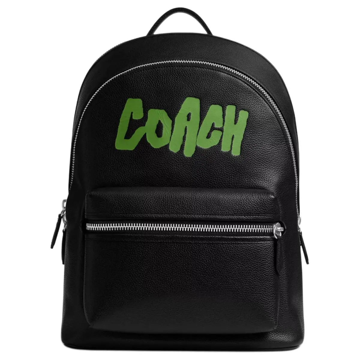 COACH Charter Polished Pebble Grain Leather Backpack Large Unisex Black & Green