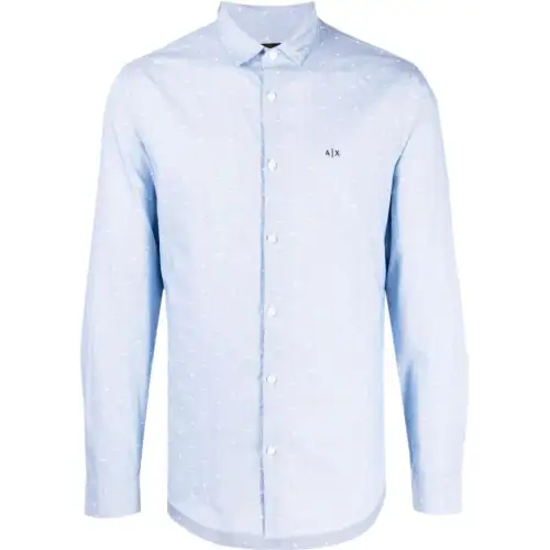 ARMANI EXCHANGE AE FW23 color-blocked striped polka dot all-over printed long-sleeved shirt for men