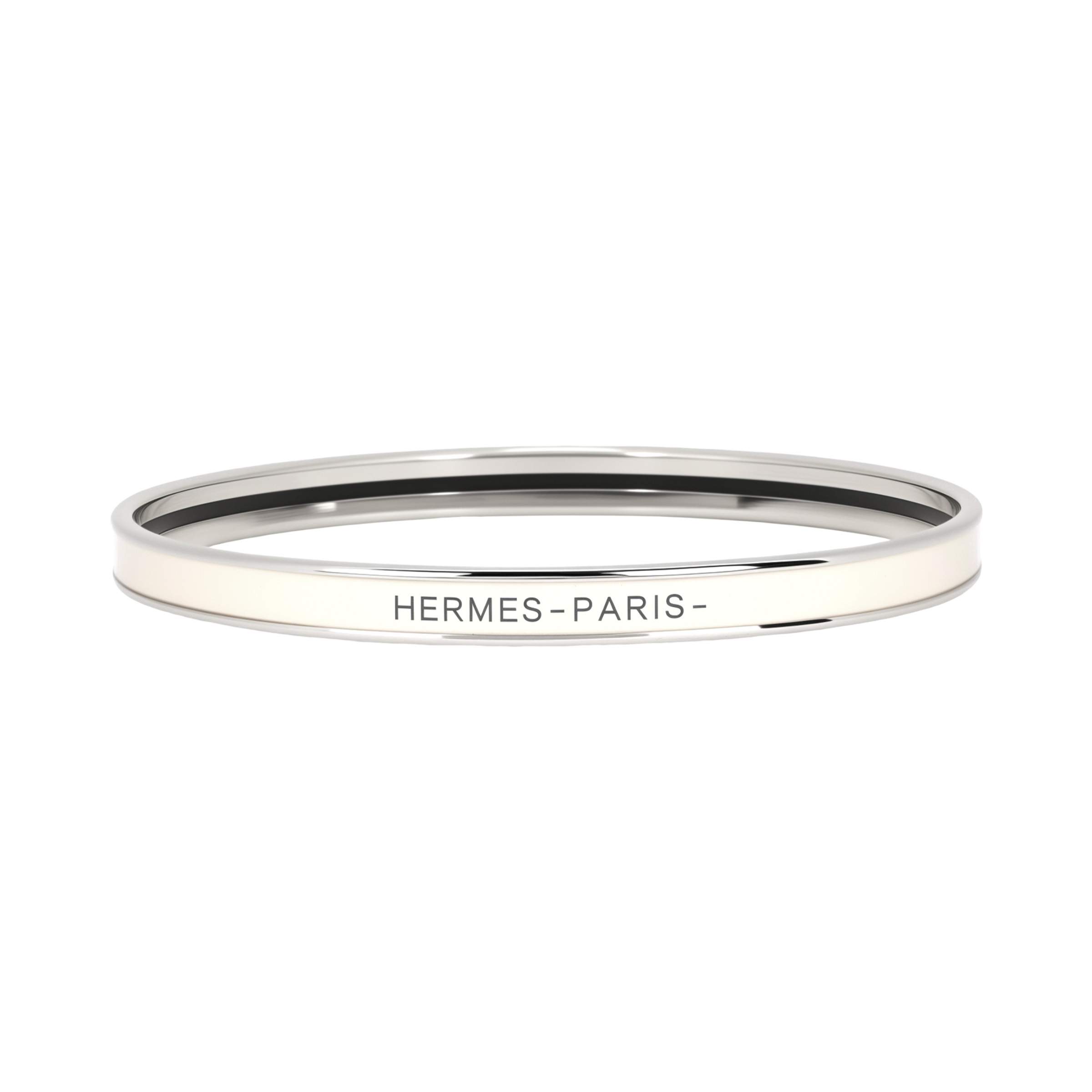 HERMES Uni Letter Print Enamel Bangles Women's Beige