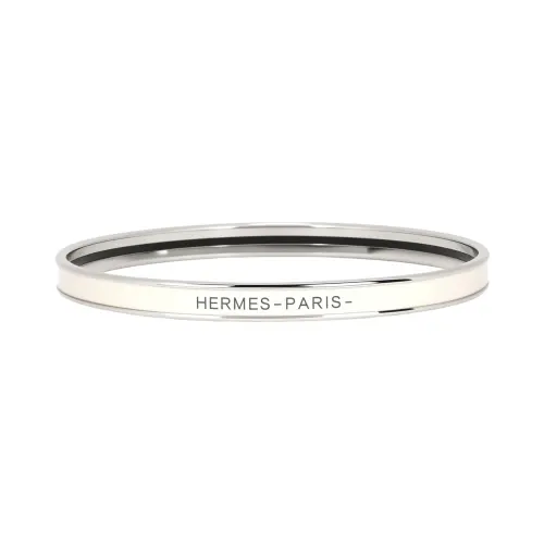 HERMES Uni Letter Print Enamel Bangles Women's Beige