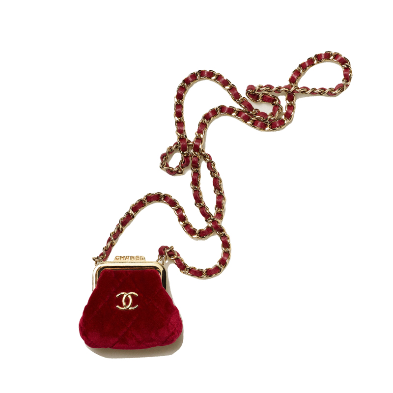 CHANEL Velvet And Gold Metal One Shoulder Crossbody Clutch Regular Women's Burgundy
