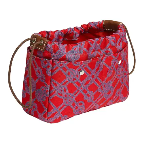 HERMES Fourbi Silk With Cow Leather Detail Bag Insert Storage Bag Clutch Women's Heart Red & Light Tawny