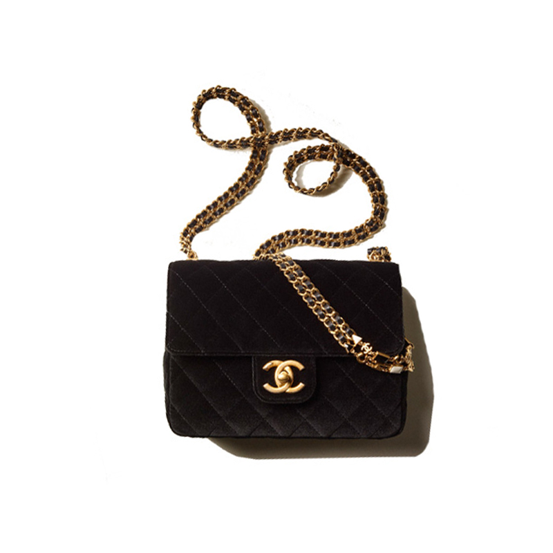 CHANEL Gold Metal Enamel Velvet Flap Bag, Shoulder Bag, Crossbody Bag Women's Black