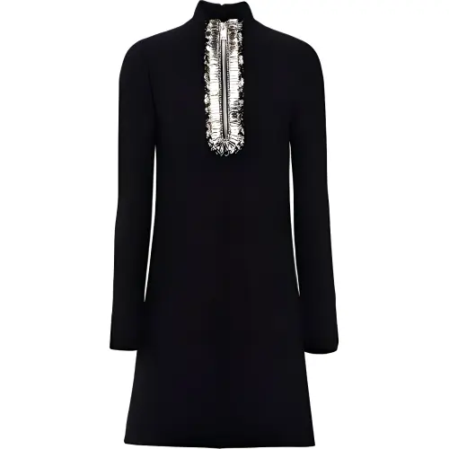 PRADA Long Sleeved Dresses Women's Black Stand Collar Moderate