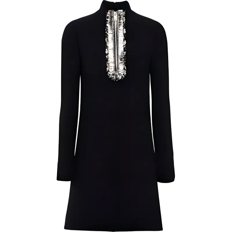 PRADA Long Sleeved Dresses Women's Black Stand Collar Moderate