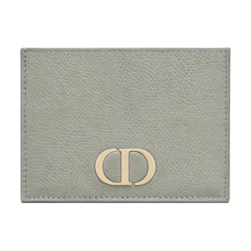 DIOR Montaigne Collection Grain Calfskin Card Holder Women's Gray