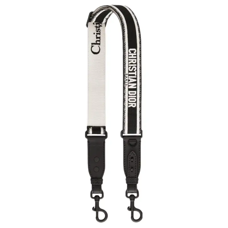 DIOR Embroidery With Calfskin Bag Straps Unisex Black & White
