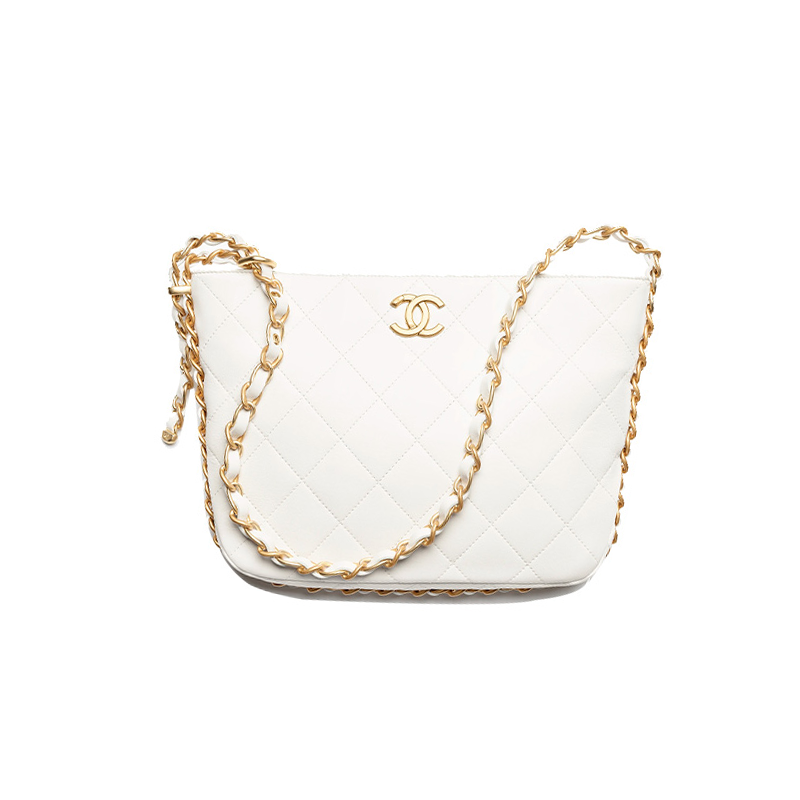 CHANEL Polished Lambskin Hippie Bag, Crossbody Bag, Shoulder Bag Large Women's White