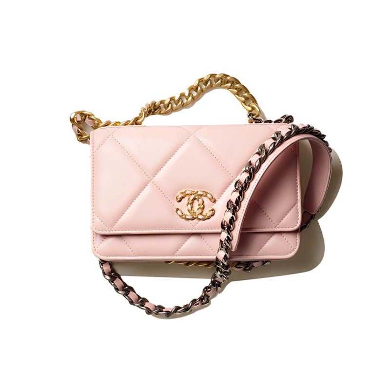 CHANEL 19BagWOC Sheepskin Shoulder Bag, Crossbody Bag Women's Light Pink