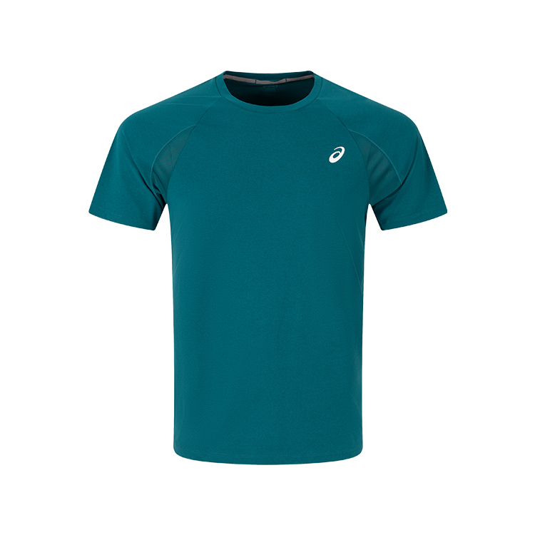 ASICS Running T Shirts Men’s Cyan Crew Neck Moderate Straight Fit