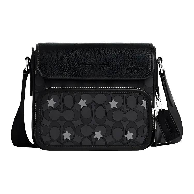COACH Sullivan Cow Leather With Fabric Messenger Bag, Crossbody Bag, Shoulder Bag Small Women's Charcoal Gray & Black