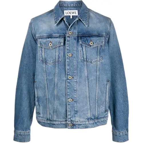 LOEWE Denim Jackets Men's Blue Lapel Moderate Straight Fit