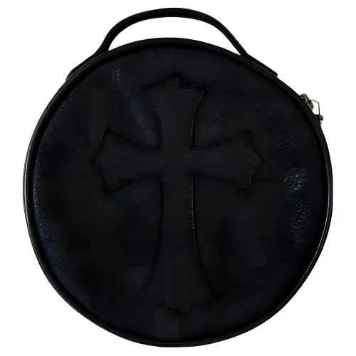 Chrome Hearts Leather One Shoulder Crossbody Clutch Handbag Women's Black
