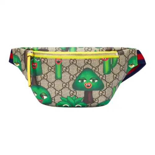 GUCCI Canvas With Leather Fanny Pack, Sling Bag, Kids' Bag Kids' Ebony/Yellow/Green
