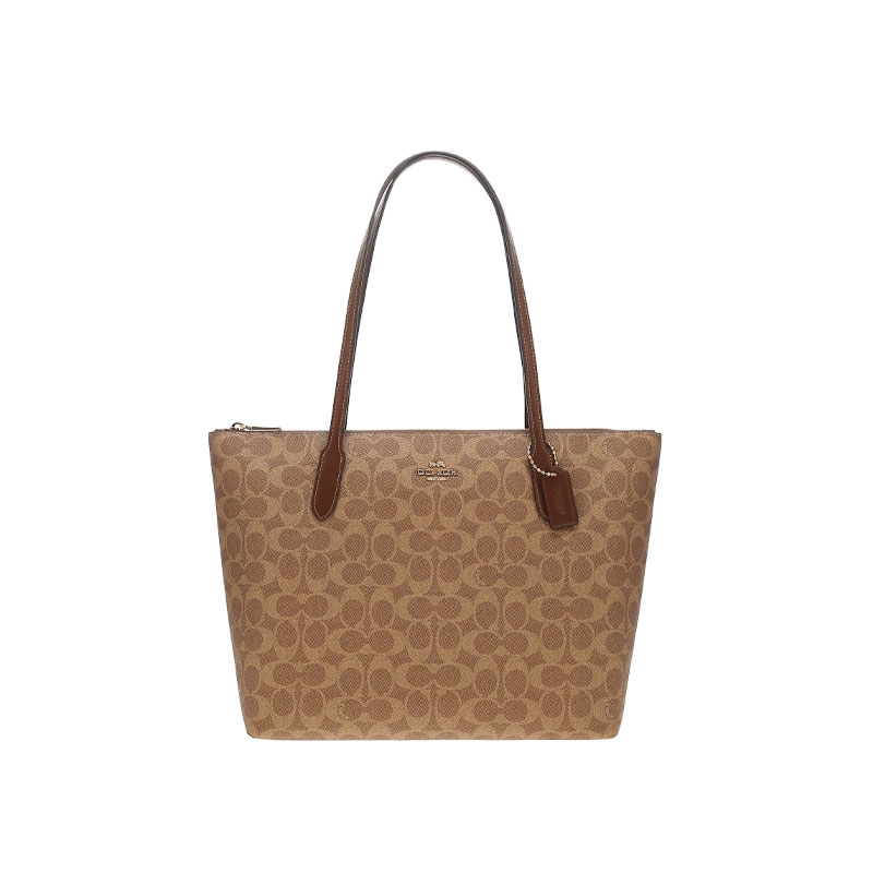 Женская сумка COACH Zip Top Tote 30 (коричневая)