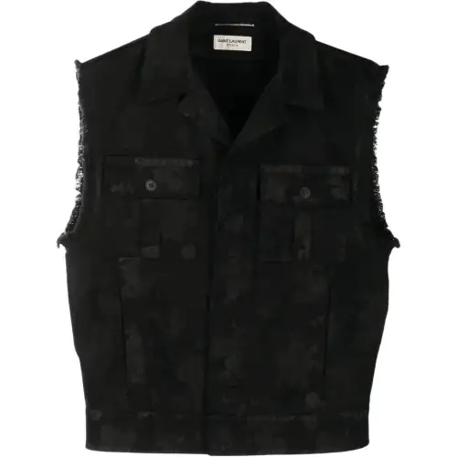 SAINT LAURENT Logo Patch Sleeveless Denim Waistcoat