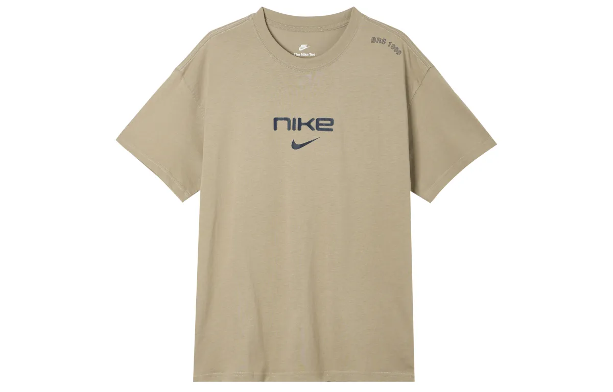 Nike T-Shirts Men's Khaki Crew Neck Moderate Straight Fit