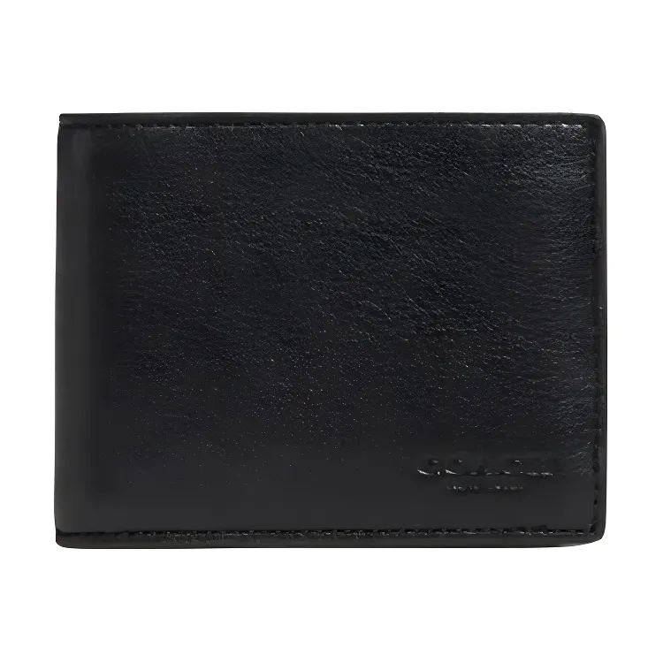 COACH Billfold Wallet Calfskin Card Holder Wallets Men's Black