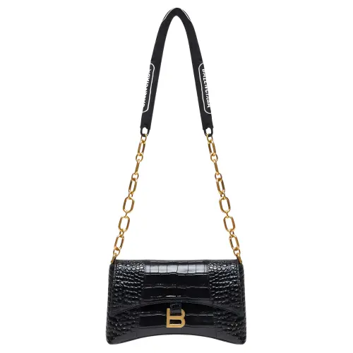 Balenciaga Women's Downtown Shoulder Bag Xs Crocodile Embossed Black