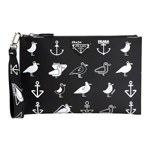 PRADA Cross Grain Leather Wrist Bag Clutch Unisex Black