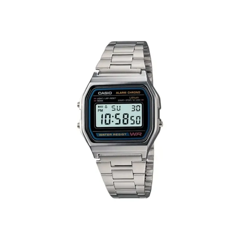 CASIO YOUTH Small Silver Block Waterproof Quartz Movement Watch Unisex Black Dial