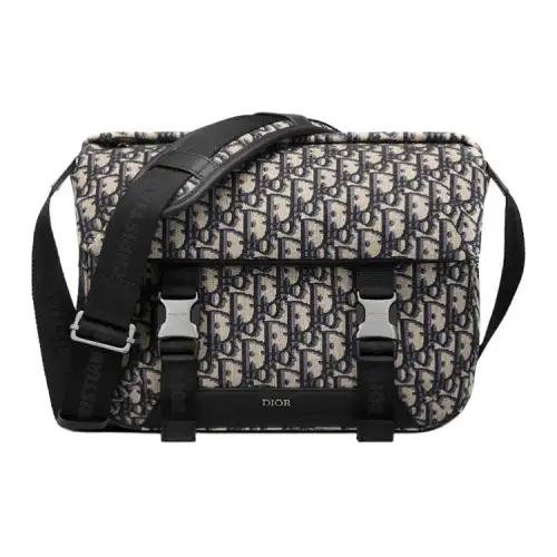 DIOR Jacquard Fabric Messenger Bag, Crossbody Bag, Shoulder Bag Men's Beige/Black