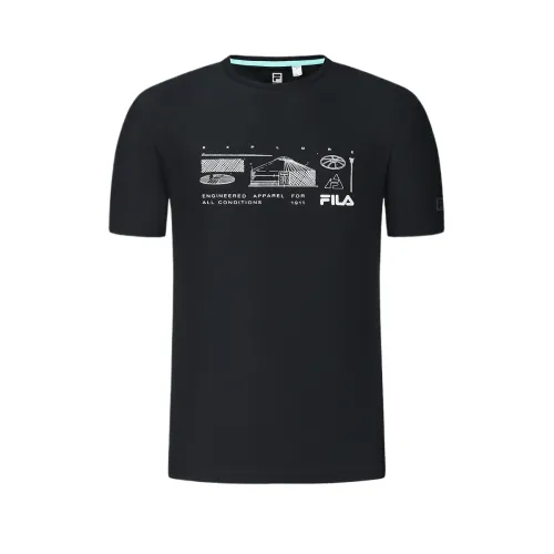 FILA T Shirts Men's Pitch Black BK Crew Neck Moderate