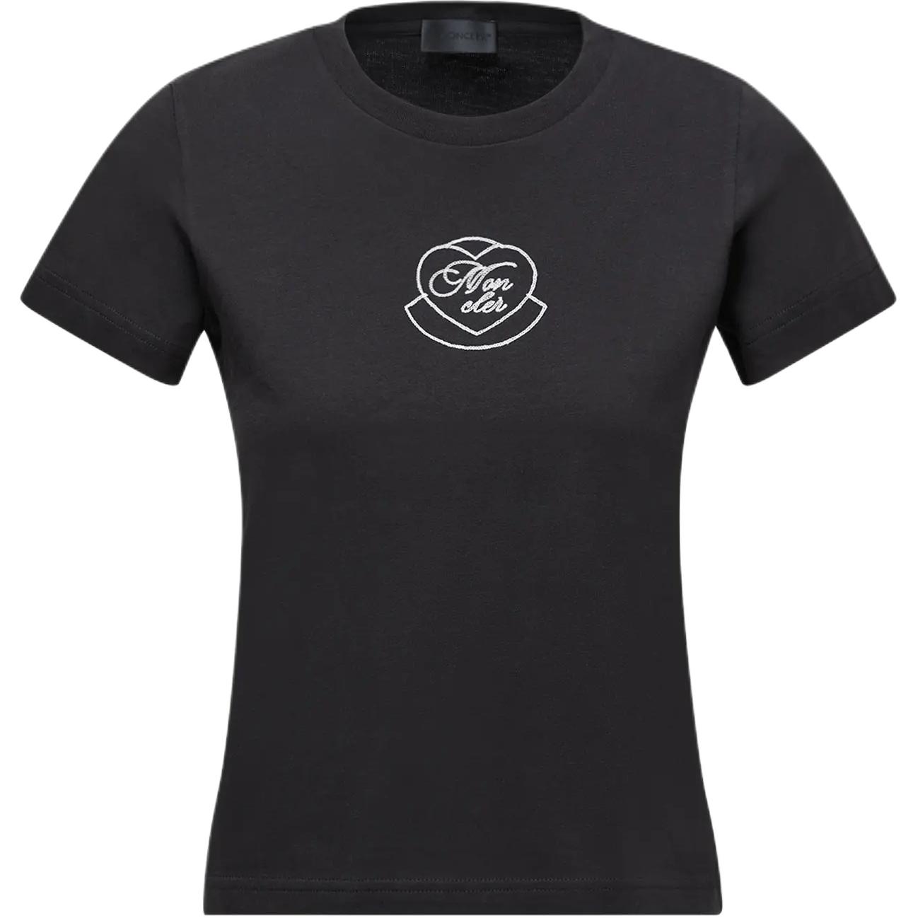 Женская футболка Moncler с вышитым сердцем (черная)