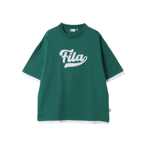FILA T Shirts Men's Green Crew Neck Moderate Straight Fit