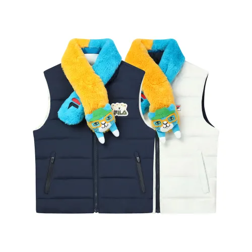 FILA KIDS X Pepe shimada co-branded down vest, classic life CROSSOVER series, reversible, youthful, exquisite and casual, white duck down, for children and middle-aged children