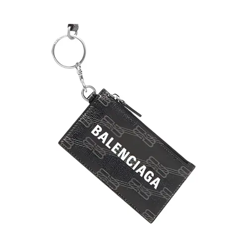 Balenciaga BB Monogram Signature Coated Canvas Key Ring Card Holder Women's Black